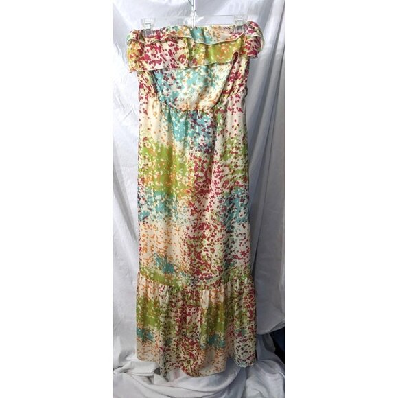 THE LIMITED Strapless Rainbow Paint Splatter Maxi Dress Ruffle Tiered Size XS - Picture 1 of 7
